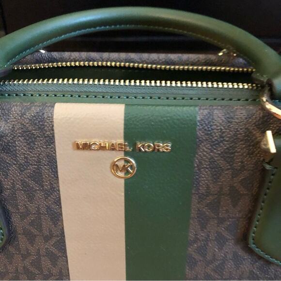 MICHAEL KORS Marilyn Amazon Green MK Monogram Print Satchel Small handbag NWT - Picture 3 of 8